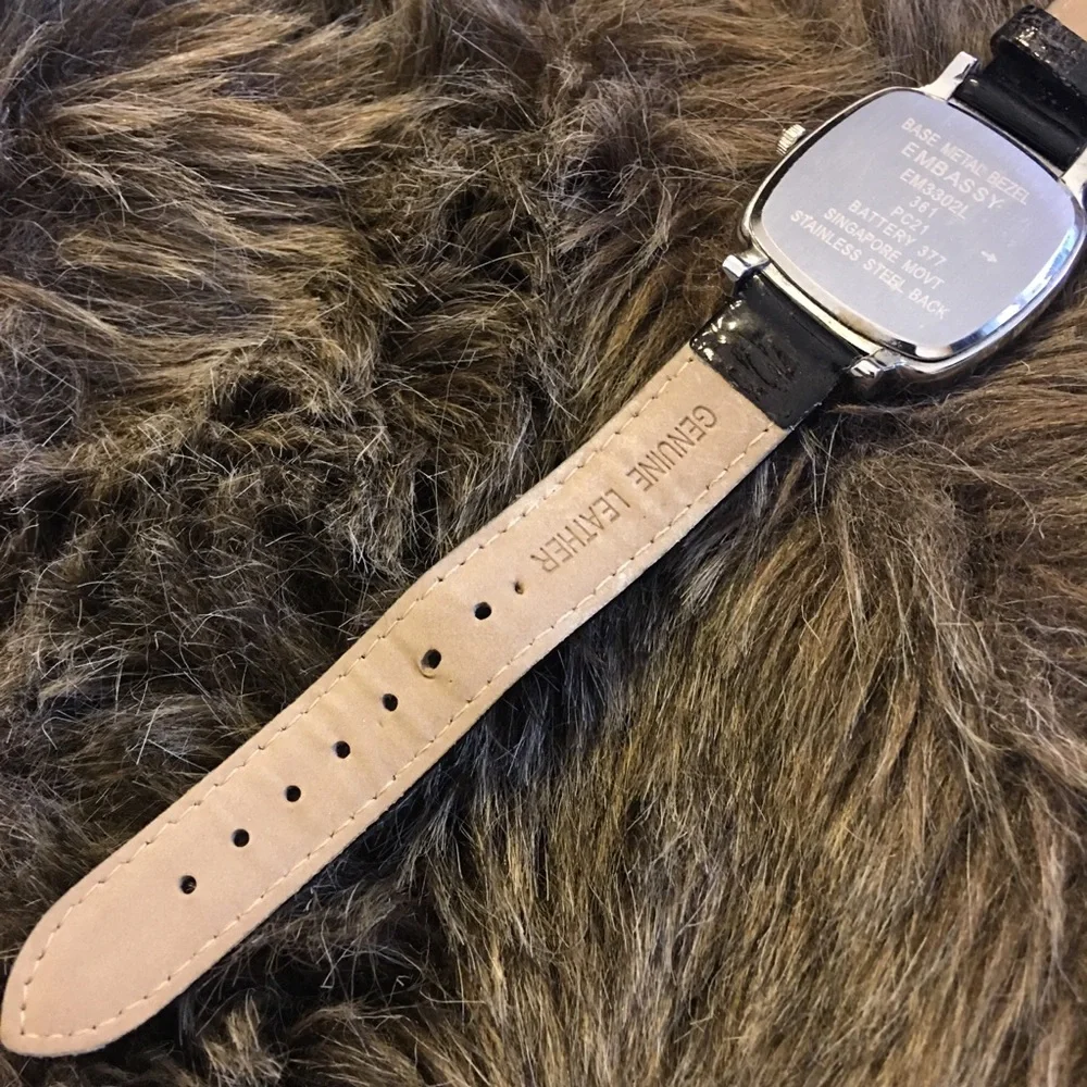 Ladies Embassy black leather rhinestone watch